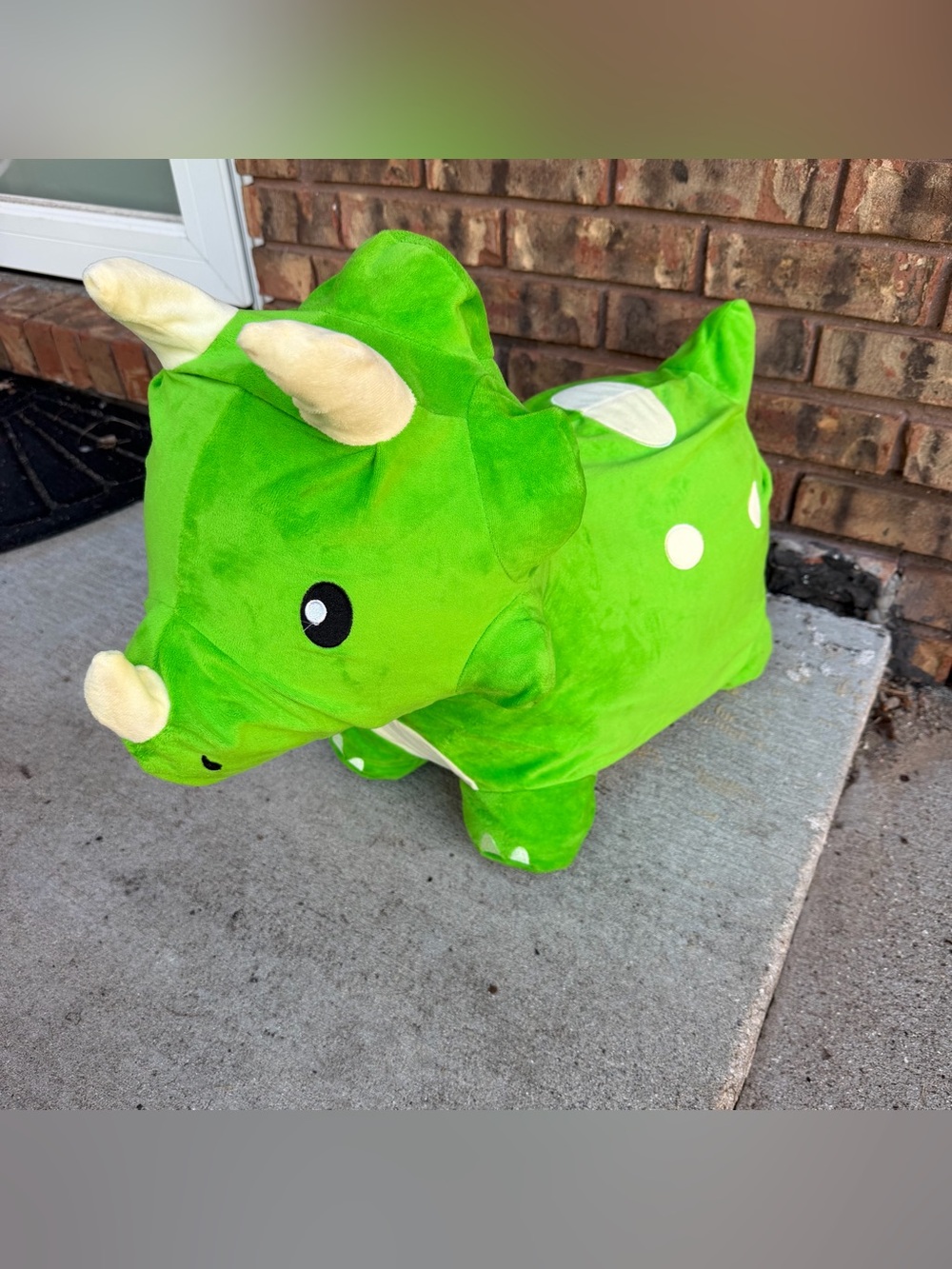 IPlay  Green Plush Triceratops Kids Ride-On Toy - Soft Dino Plush